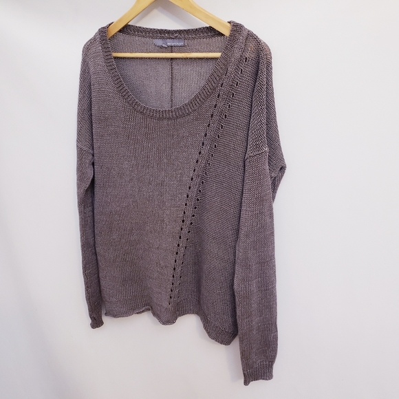 360 Sweater Tan 100% Linen Oversized Knit Scop Neck Sweater, Size S - Picture 2 of 10